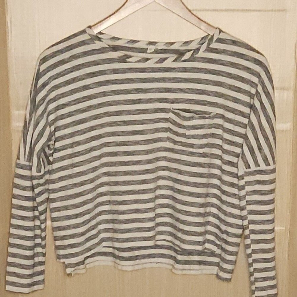 Athleta Womens Black White Stripe Cropped Oversized Top Small